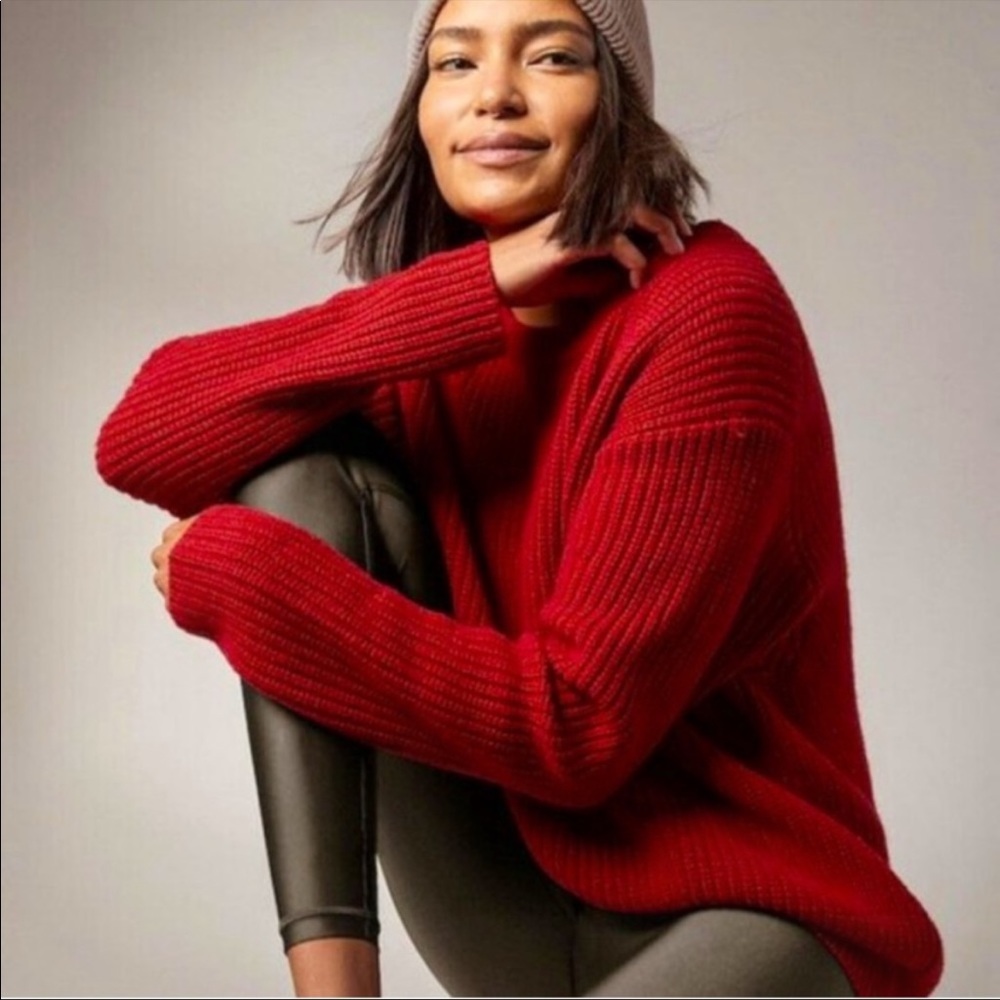 Athleta Red Cascades Wool Blend Knit Sweater Sz small